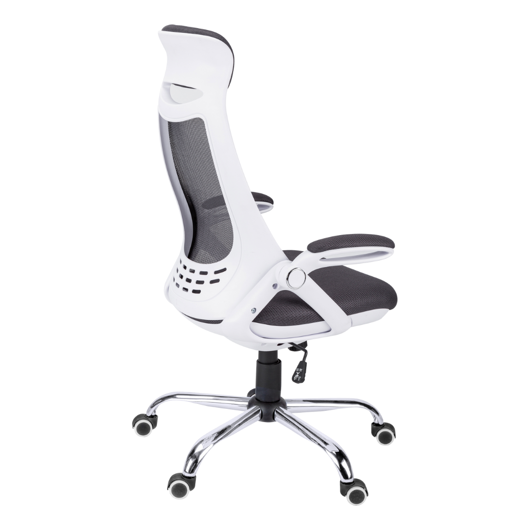 Aeroventis chaise de bureau ergonomique haut dossier mailles gris blanc base chromée – Bonito Montréal