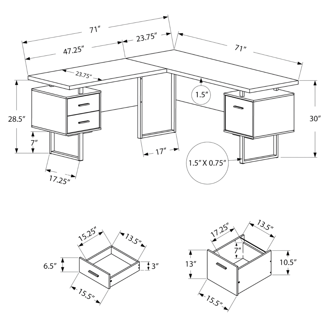 Arcavista – L-Shape Desk – Dark Taupe / Silver Metal