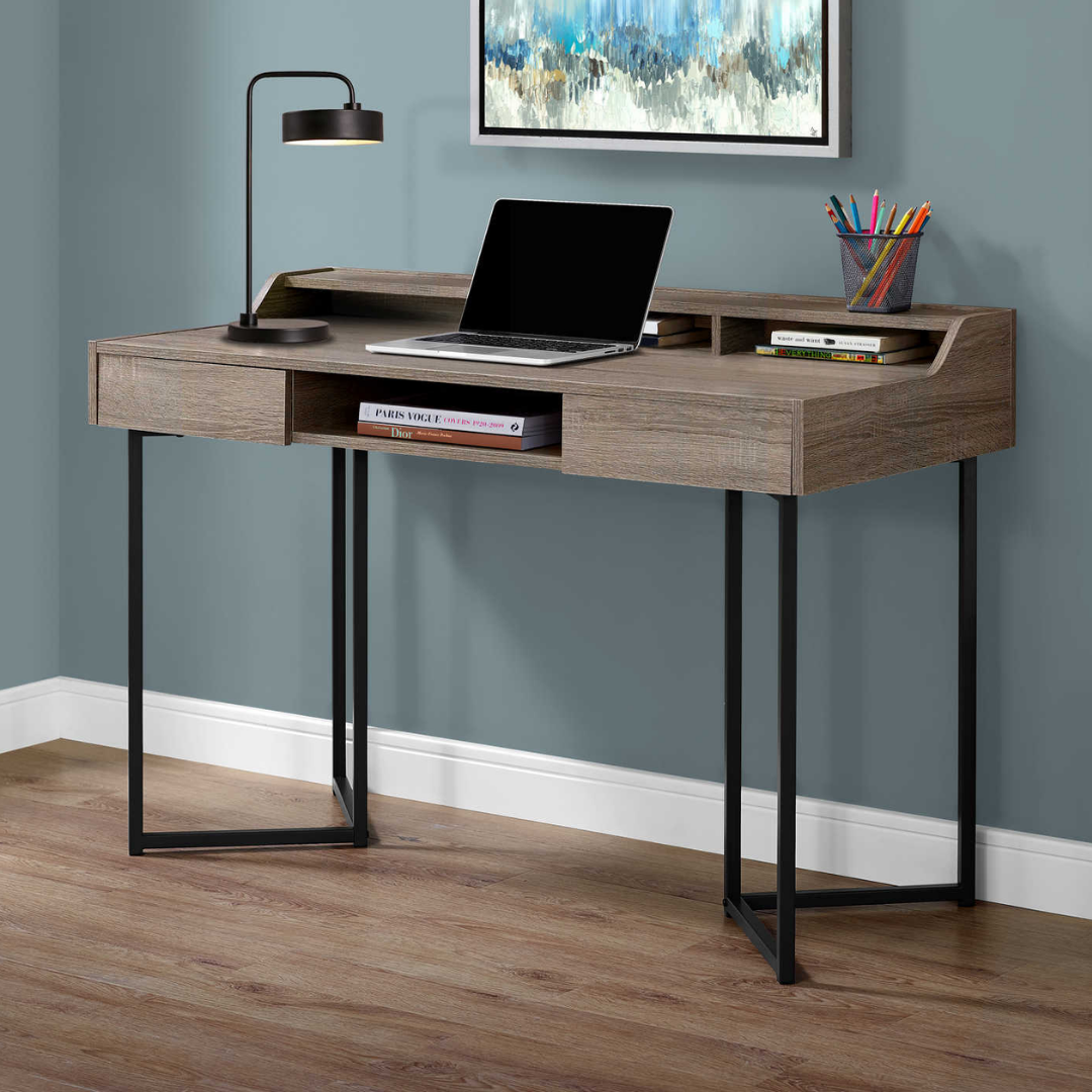 Cubvera – Writing Desk – Dark Taupe / Black Metal