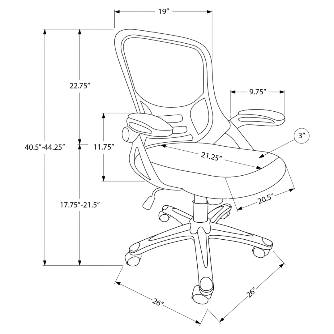 Chaise de bureau ergonomique Aeroflex mi-dos en mailles noire avec accoudoirs rabattables – Meubles Bonito Montréal