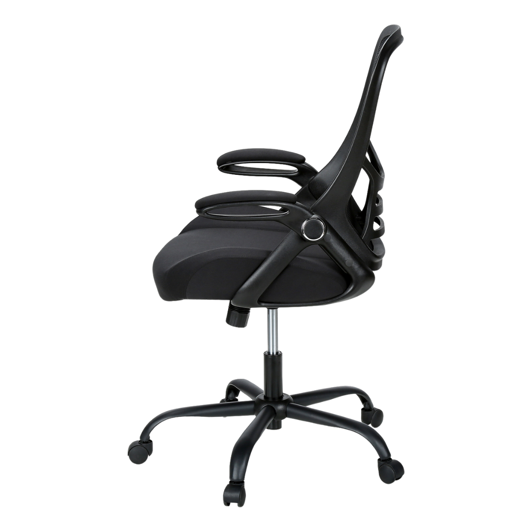 Chaise de bureau ergonomique Aeroflex mi-dos en mailles noire avec accoudoirs rabattables – Meubles Bonito Montréal