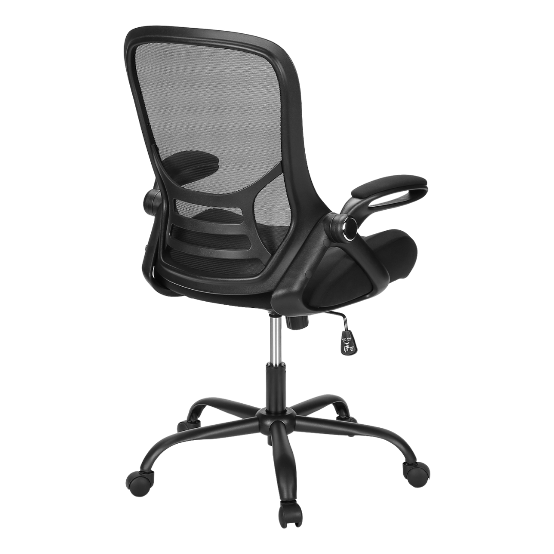 Chaise de bureau ergonomique Aeroflex mi-dos en mailles noire avec accoudoirs rabattables – Meubles Bonito Montréal