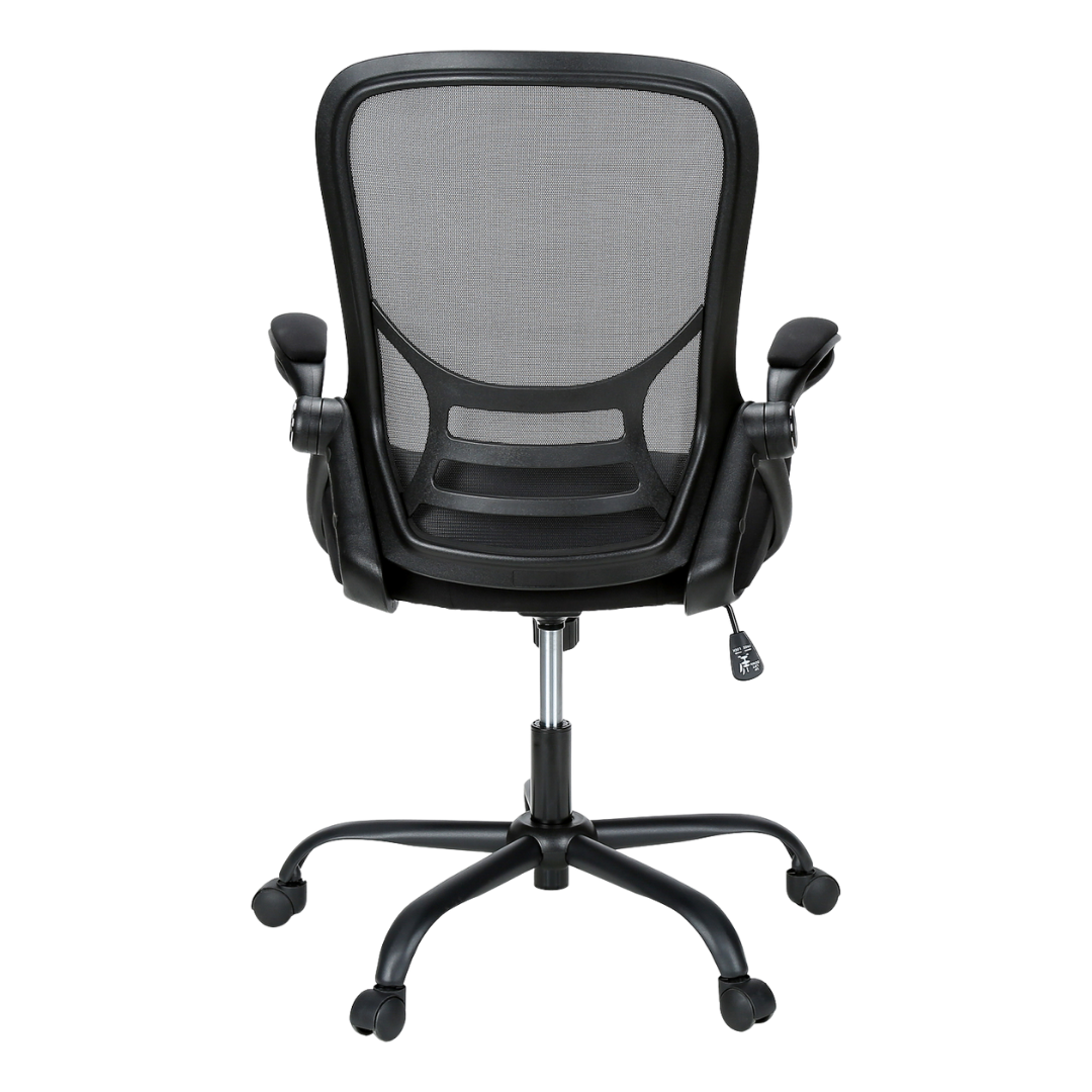 Chaise de bureau ergonomique Aeroflex mi-dos en mailles noire avec accoudoirs rabattables – Meubles Bonito Montréal