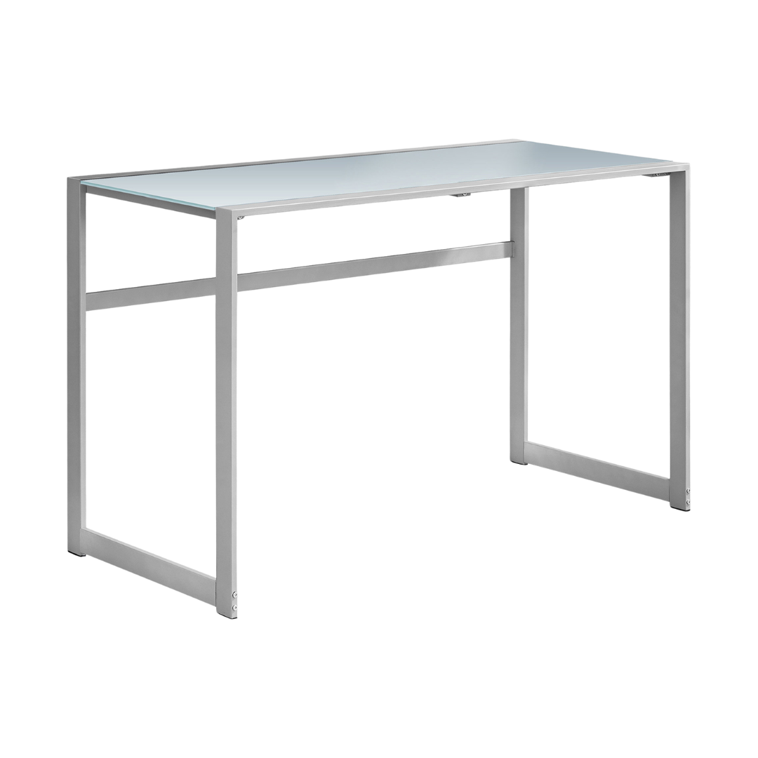 Glazora – Writing Desk – Frosted White Glass / Silver Metal