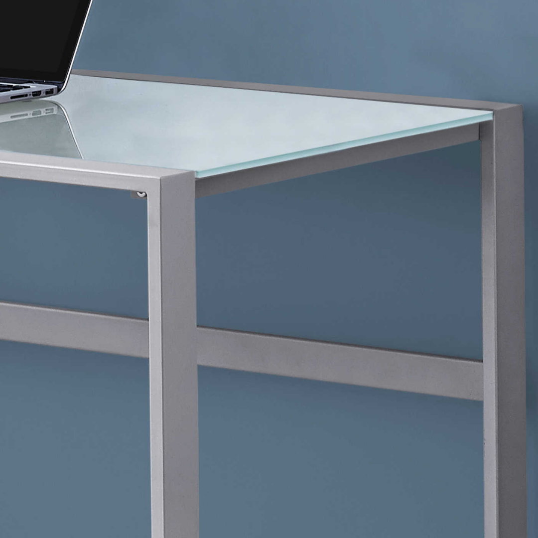 Bureau Glazora – Verre blanc dépoli / Métal argenté