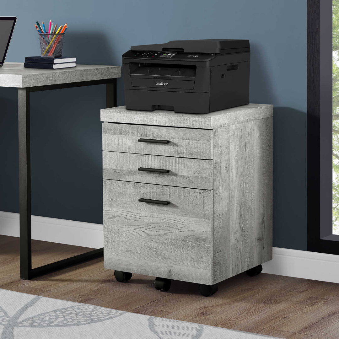 Rustelo – 3-Drawer Filing Cabinet – Grey Reclaimed Wood