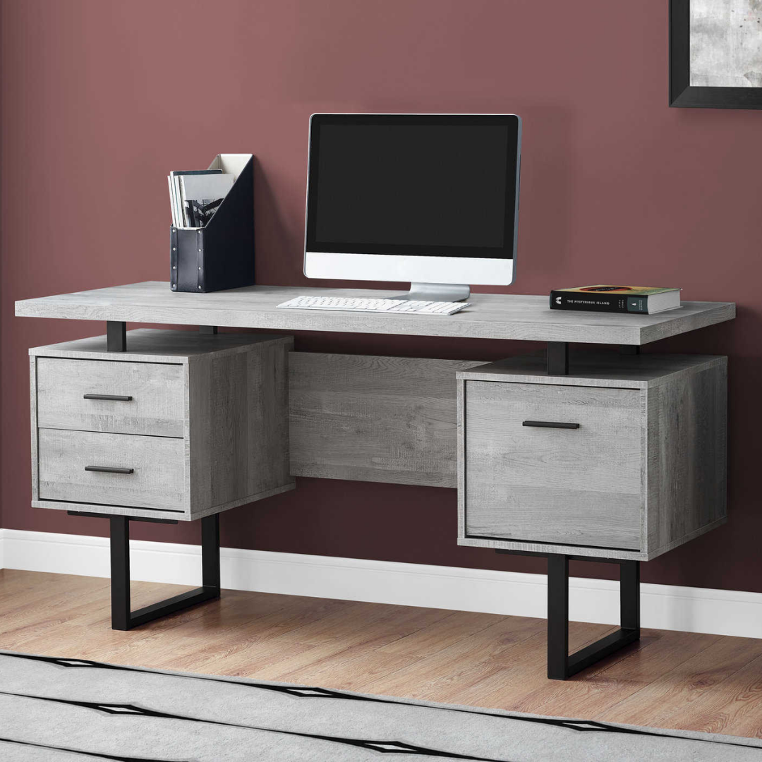 Floatrex – Computer Desk – Grey Reclaimed Wood / Black Metal