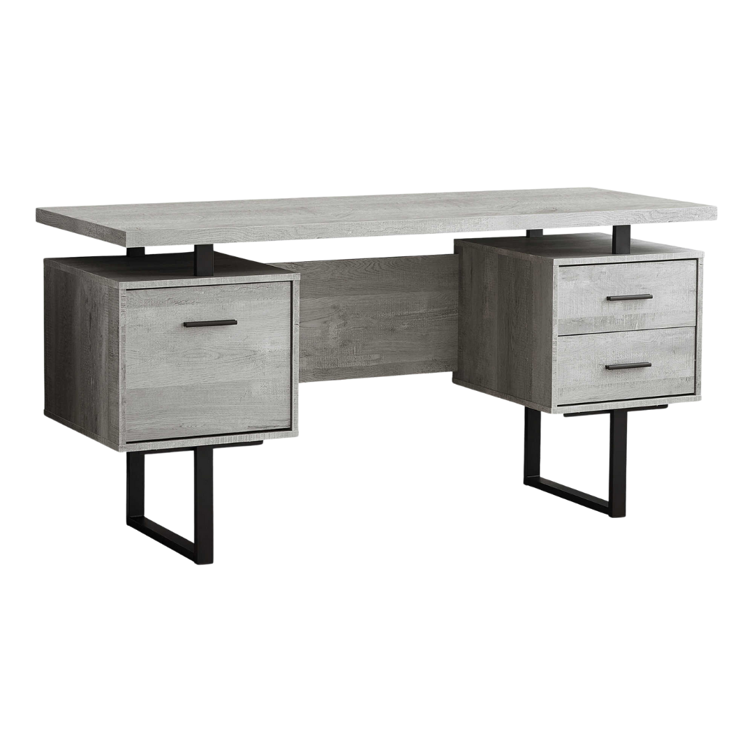 Bureau d'ordinateur Floatrex – Bois recyclé gris / Métal noir