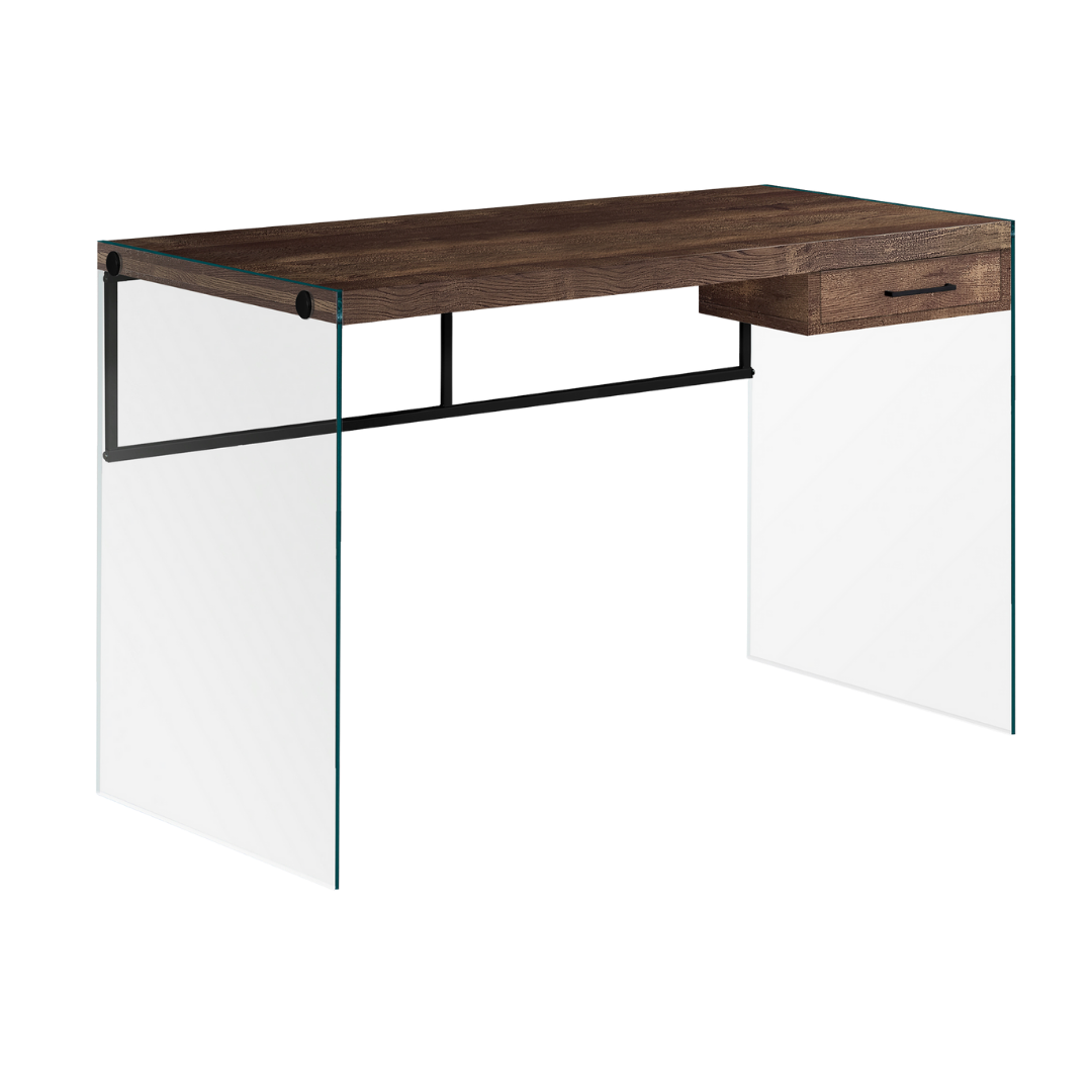 Glassira – Writing Desk – Brown Reclaimed Wood / Glass