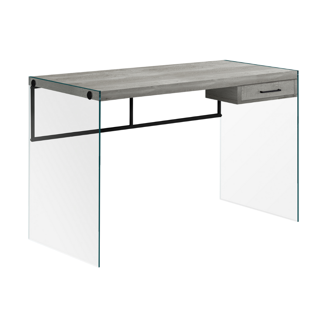 Glassira – Writing Desk – Grey Reclaimed Wood / Glass