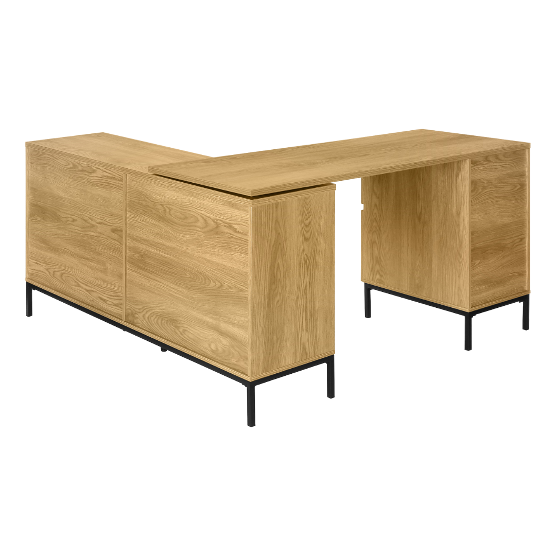 Oakvion – L-Shape Computer Desk – Light Oak