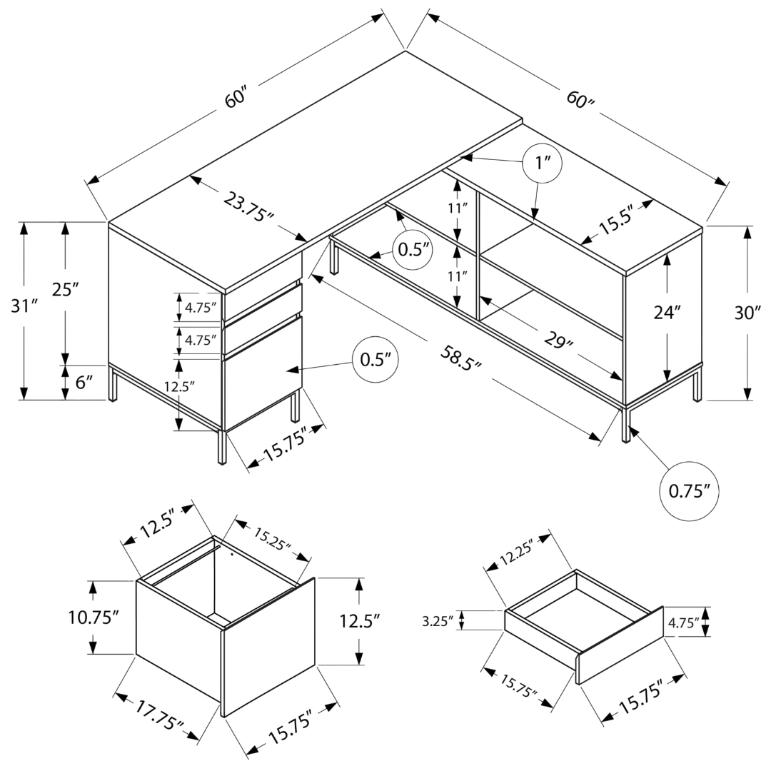 Bureau d'ordinateur en forme de L Oakvion – Blanc