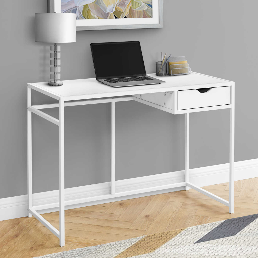 Bureau Slimvora – Blanc / Métal blanc