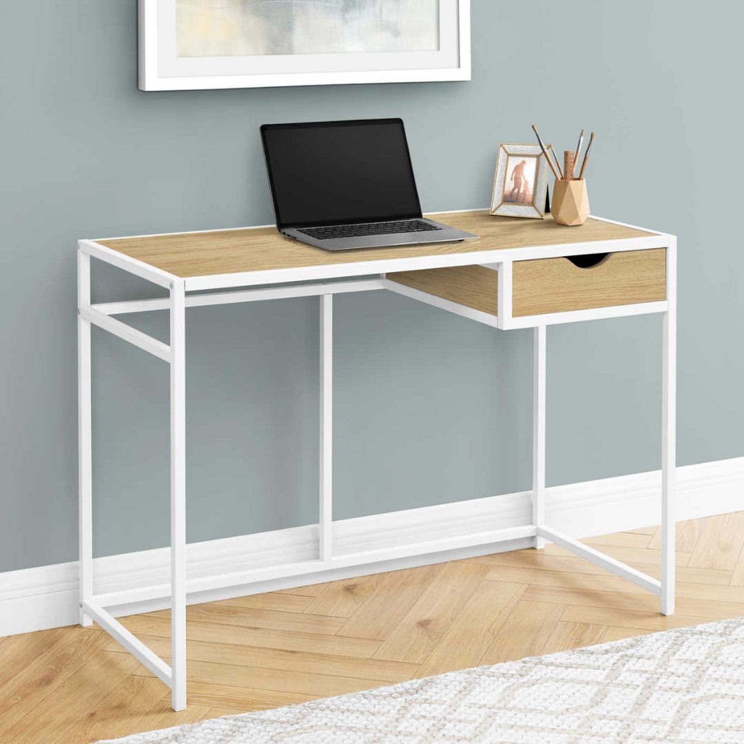 Slimvora – Writing Desk – Natural / White Metal