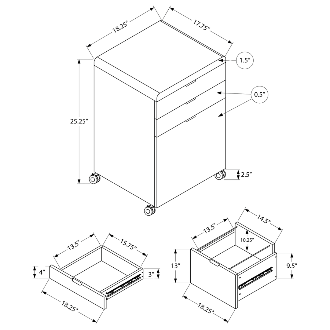 Glossivia – 3-Drawer Filing Cabinet – High Gloss White