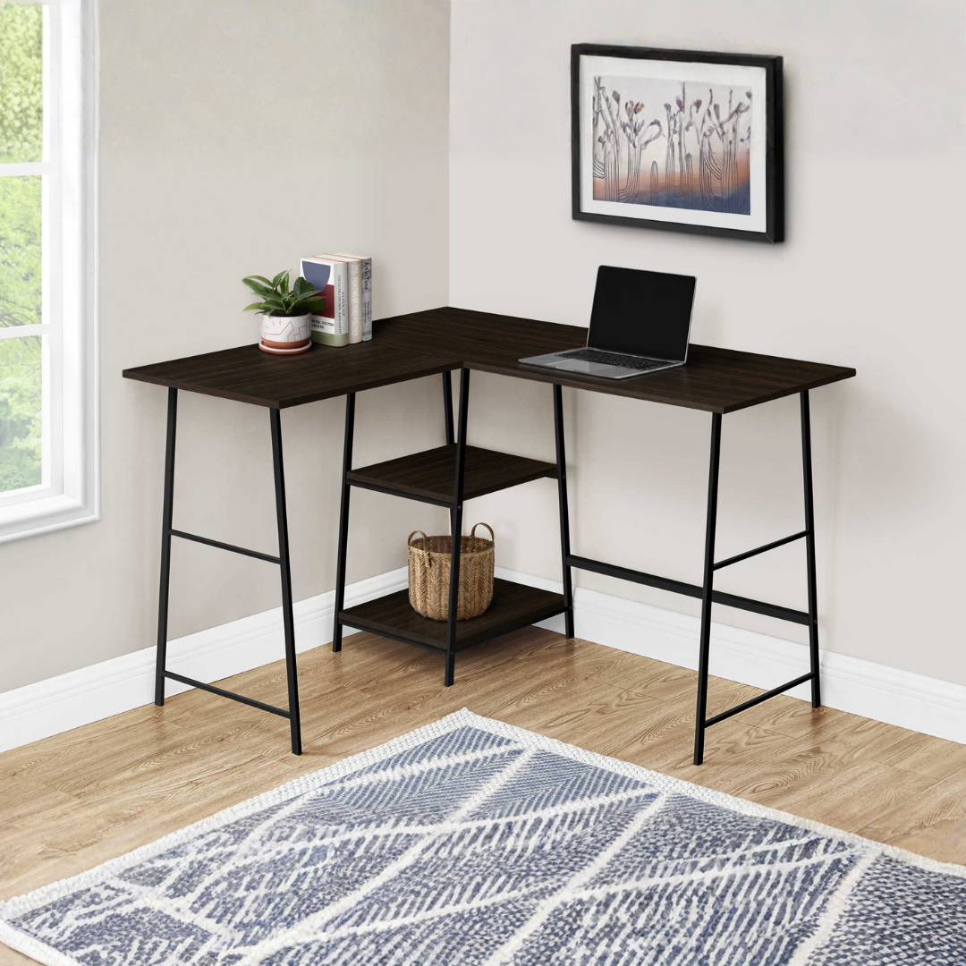 Bureau d'angle en L Sawtier – Espresso / Métal noir