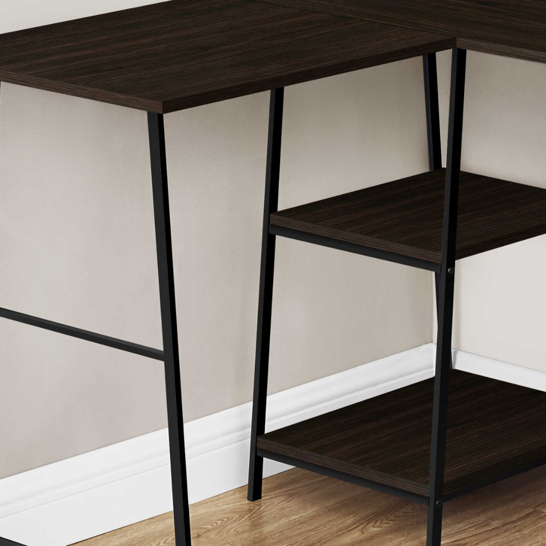 Bureau d'angle en L Sawtier – Espresso / Métal noir