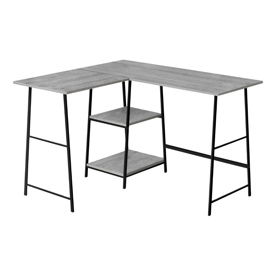 Sawtier – L-Shape Corner Desk – Grey / Black Metal