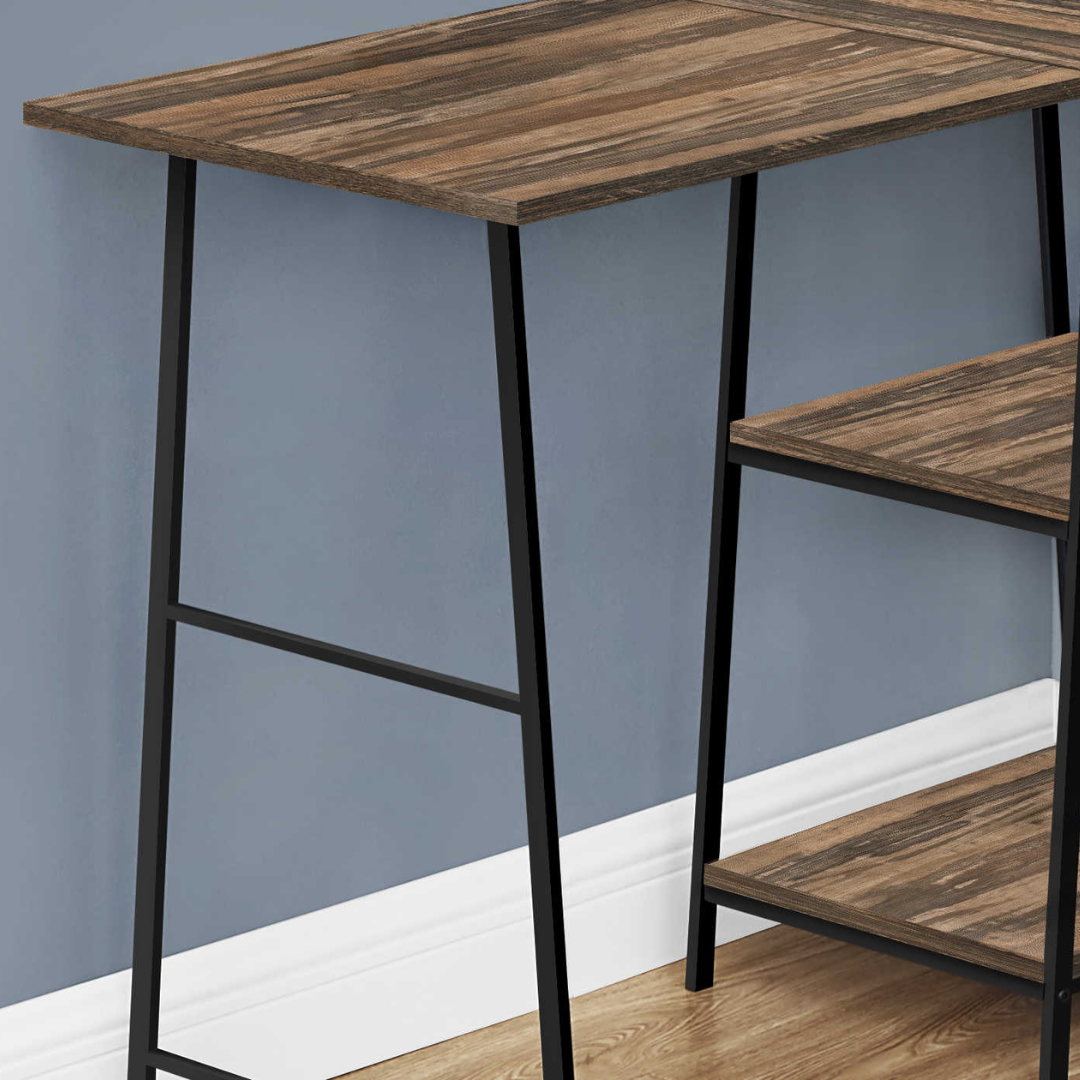 Sawtier – L-Shape Corner Desk – Brown Reclaimed / Black Metal