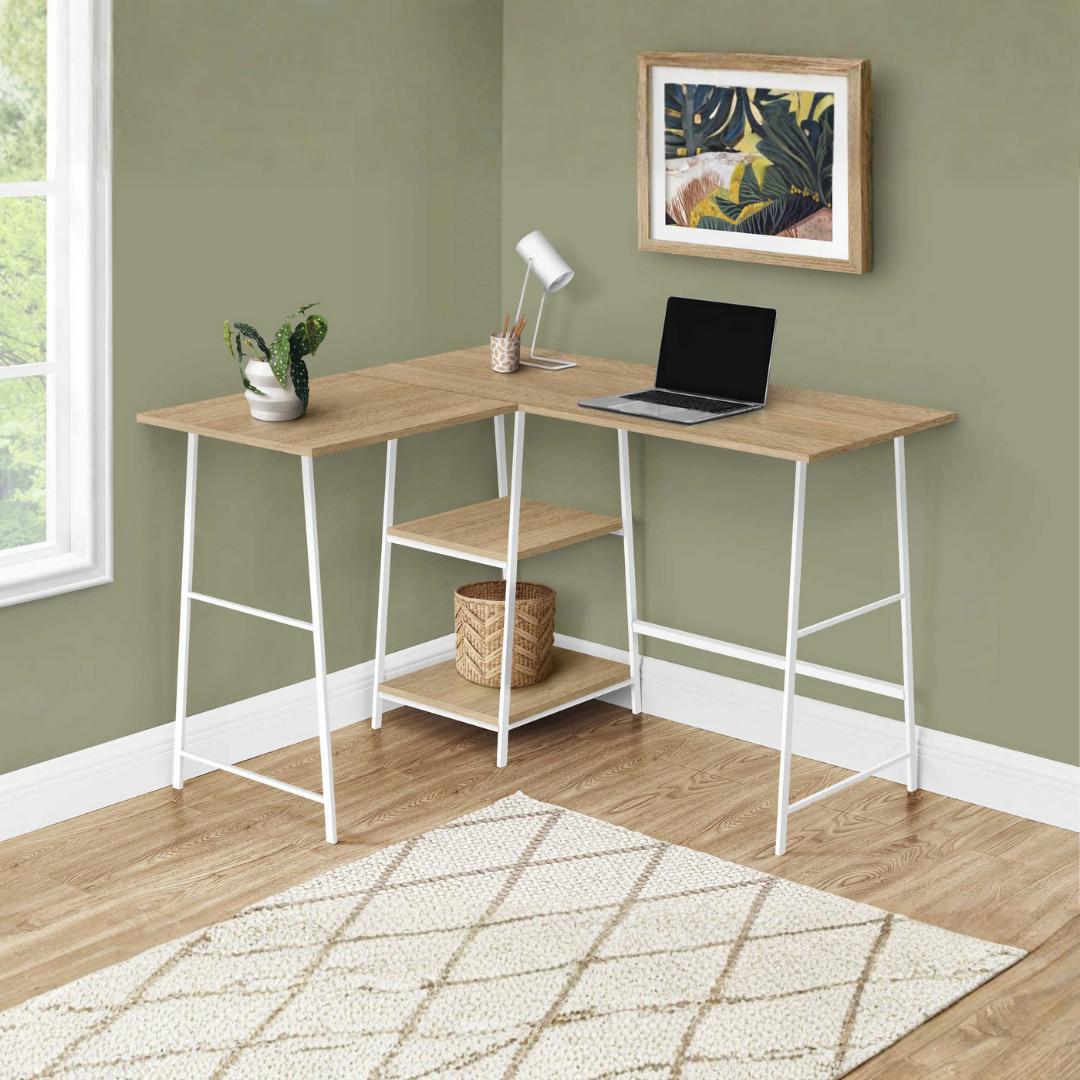 Sawtier – Bureau d'angle en L – Métal naturel/blanc