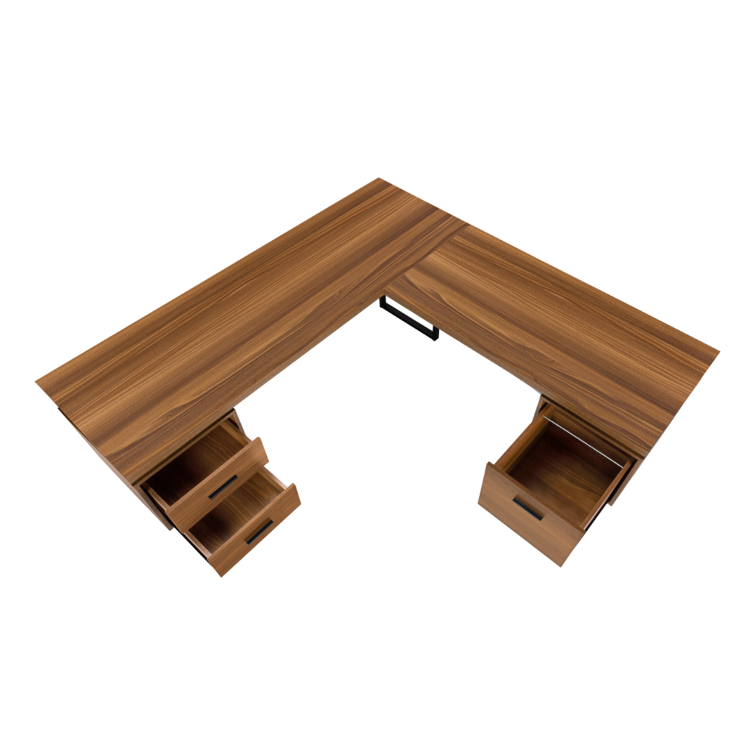 Arcavista – Bureau en L – Noyer / Métal noir