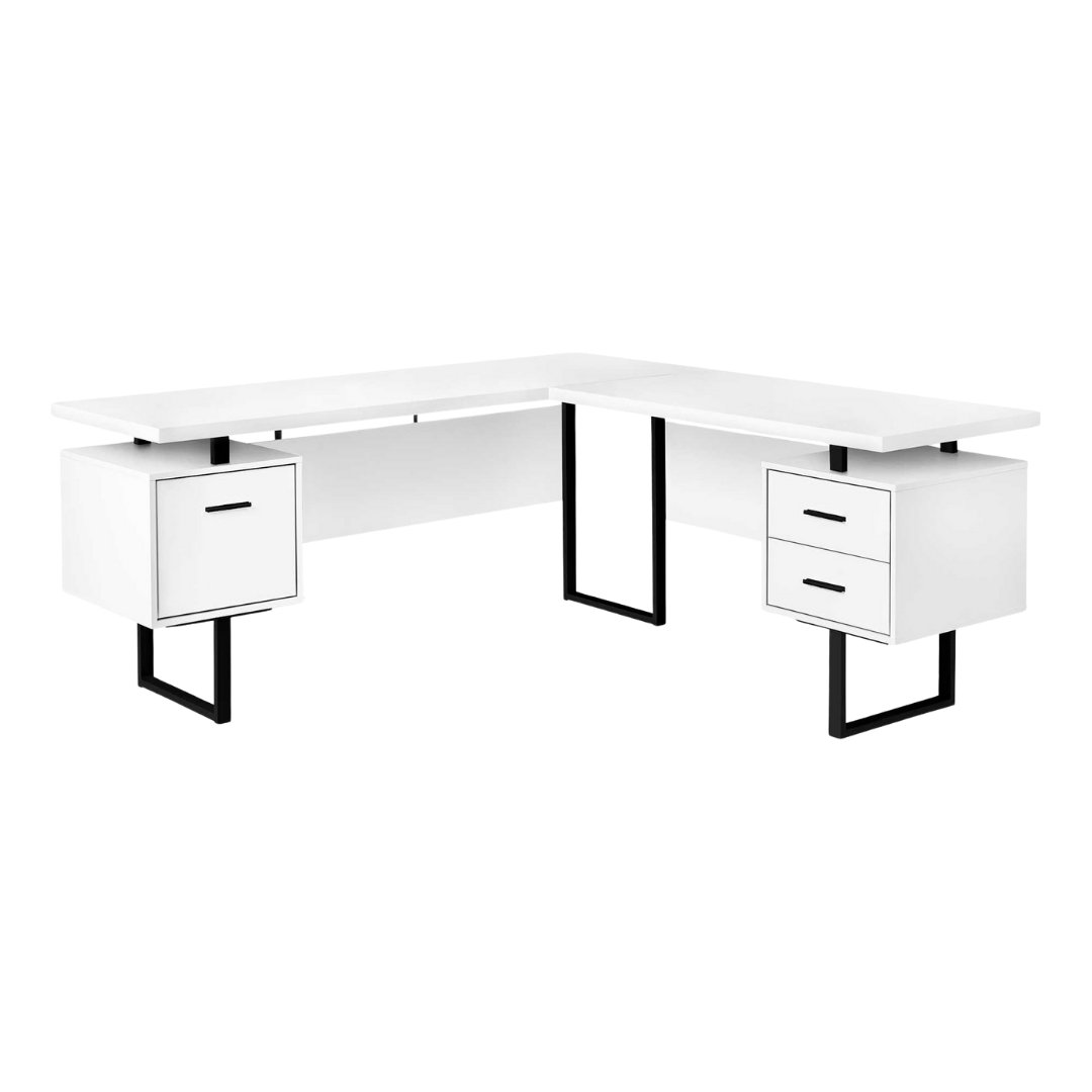 Arcavista – L-Shape Desk – White / Black Metal