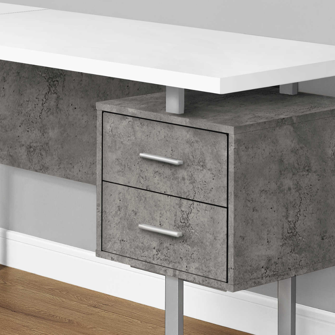 Arcavista – L-Shape Desk – White / Concrete / Silver Metal