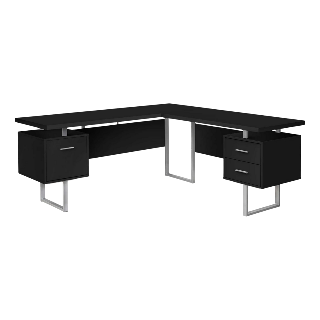 Arcavista – L-Shape Desk – Black / Silver Metal