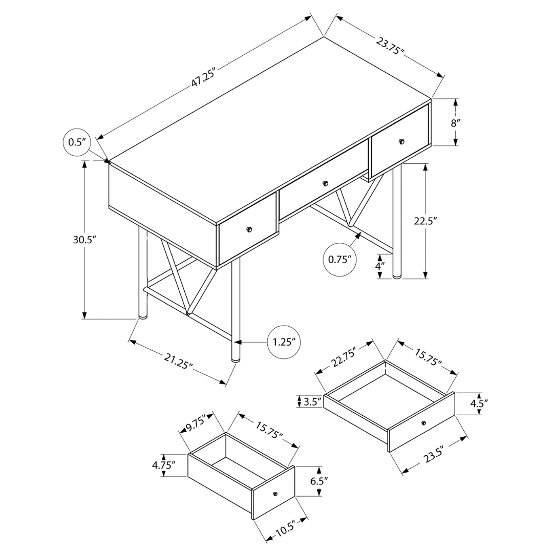 Vextura – Writing Desk – Light Reclaimed Wood / Black Metal