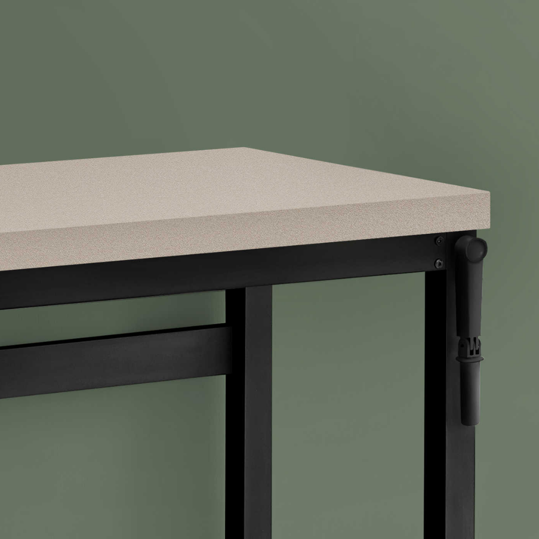 Liftora – Adjustable-Height Desk – Modern Taupe / Black Metal