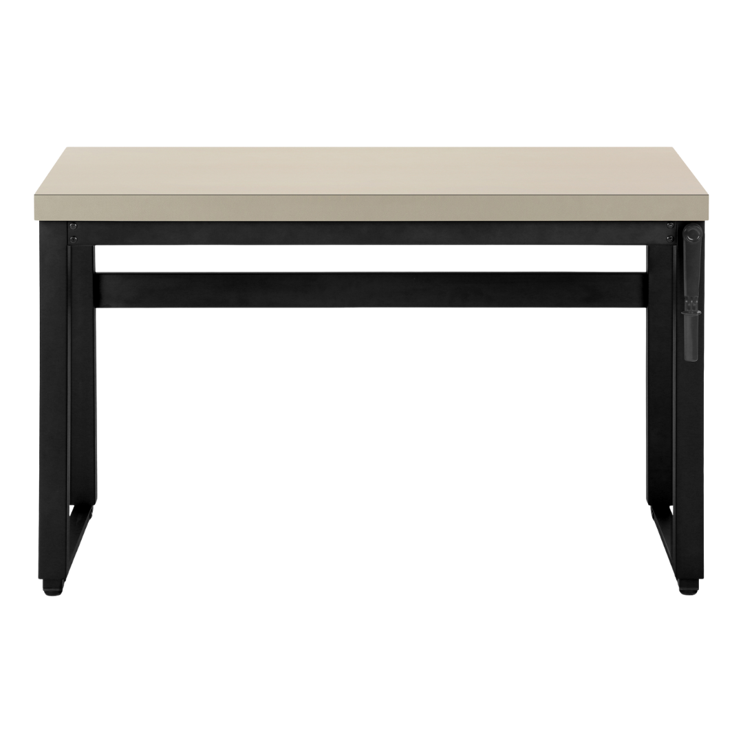 Liftora – Adjustable-Height Desk – Modern Taupe / Black Metal