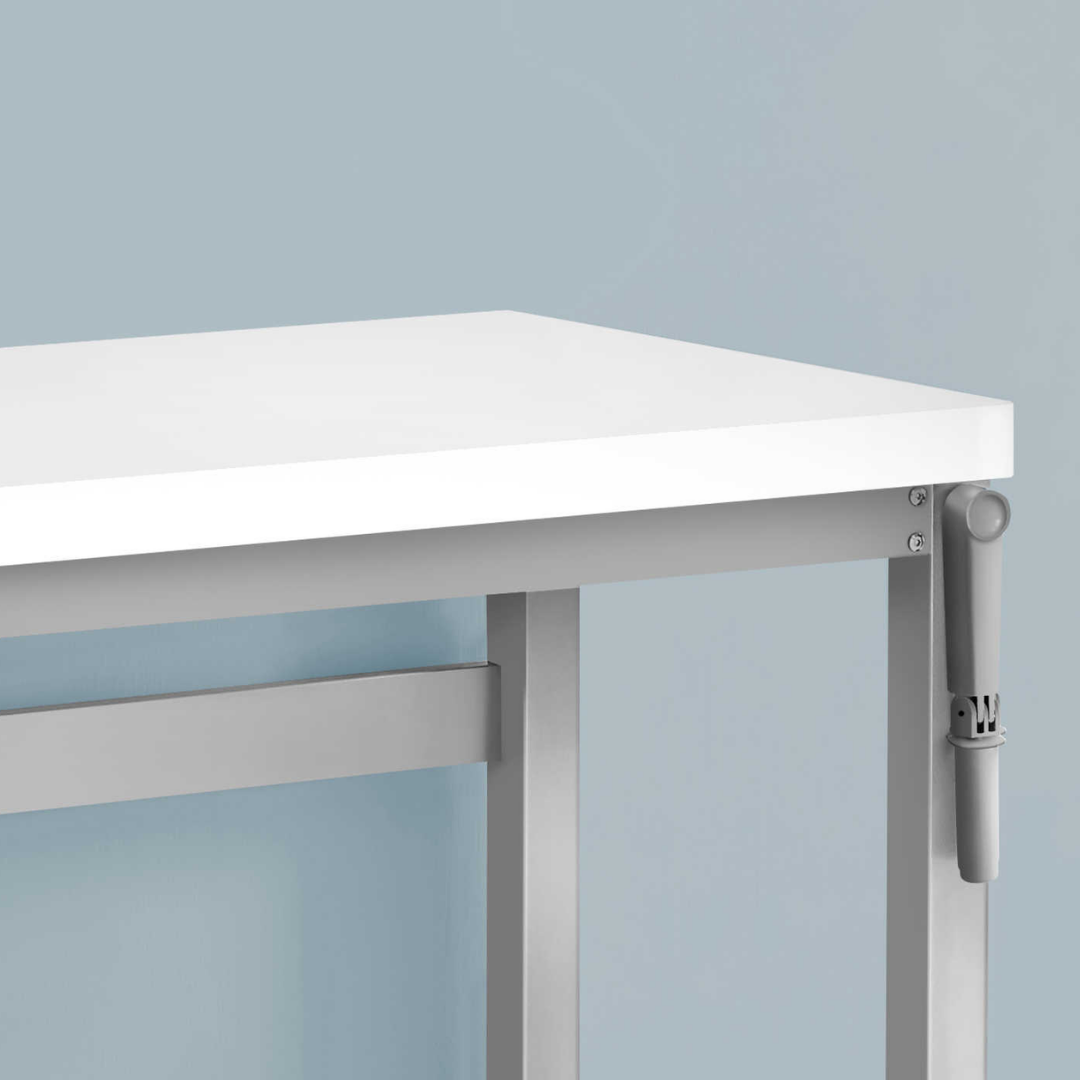 Liftora – Adjustable-Height Desk – White / Silver Metal