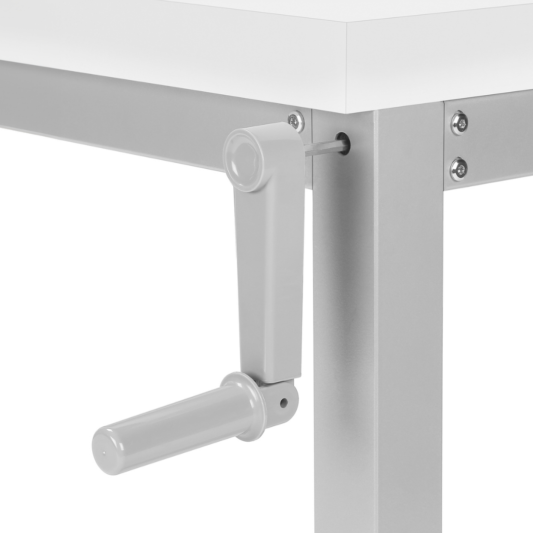 Liftora – Adjustable-Height Desk – White / Silver Metal