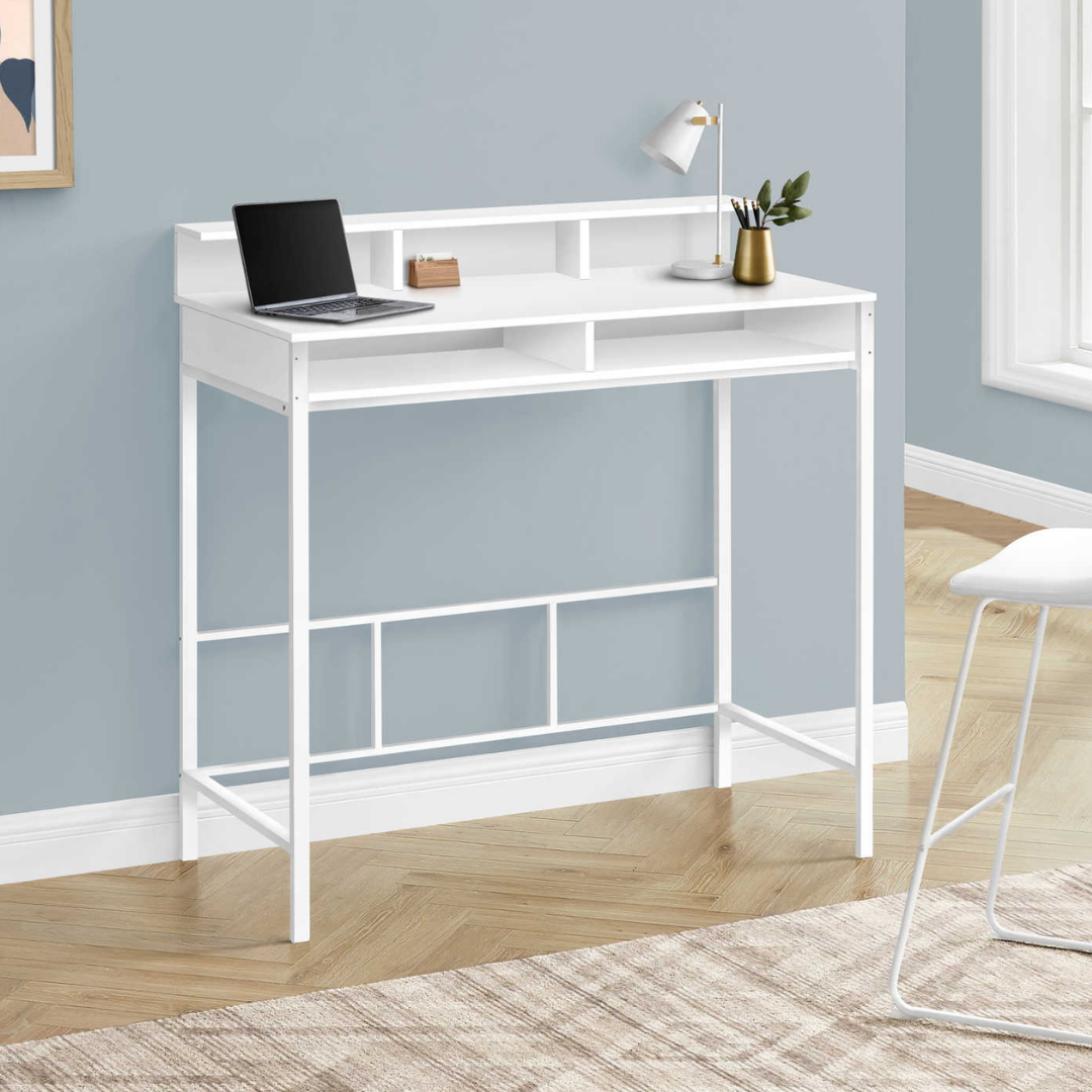 Staltura – Standing Height Desk – White / White Metal