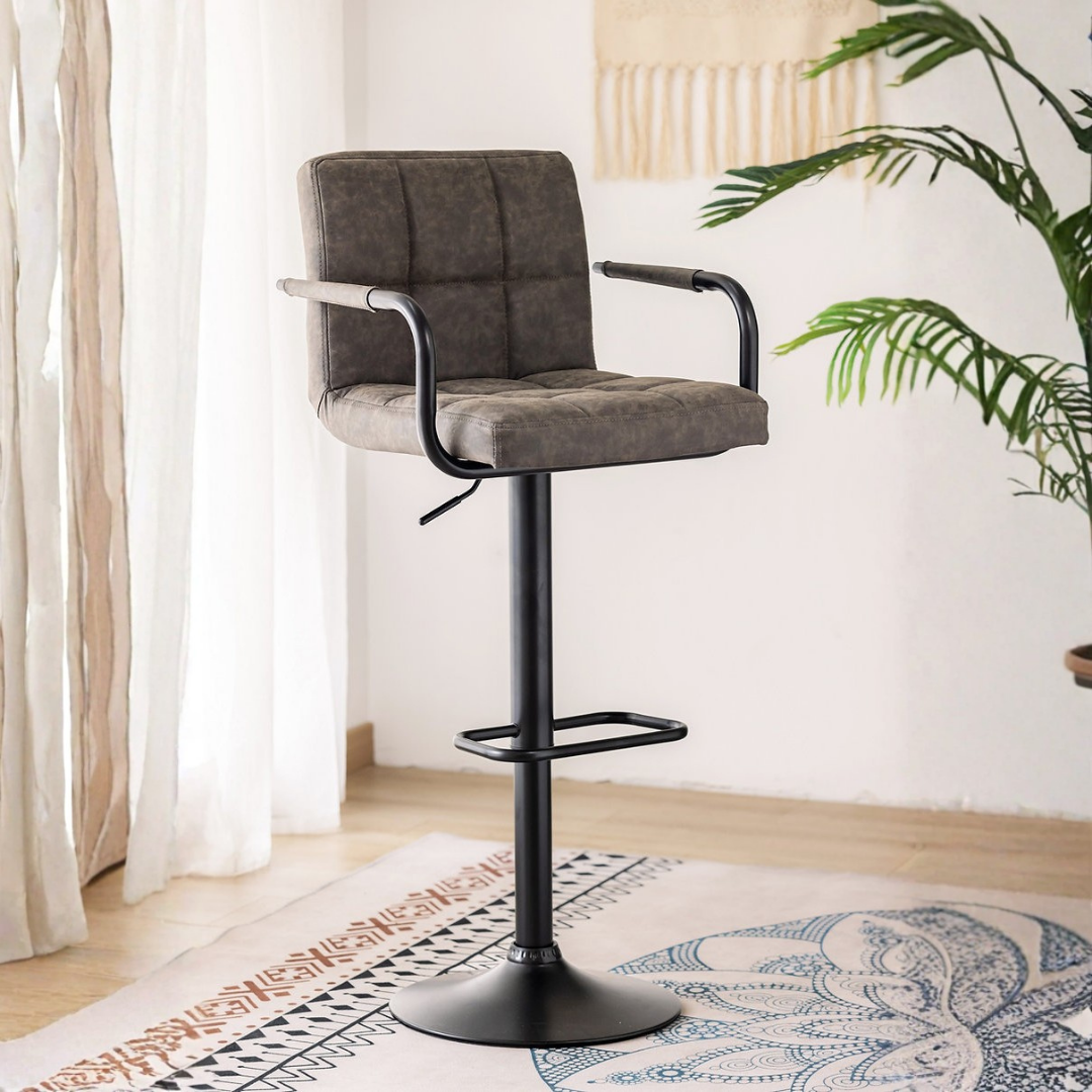 Cadrion – Set of 2 – Adjustable Bar Stools with Armrests – Grey