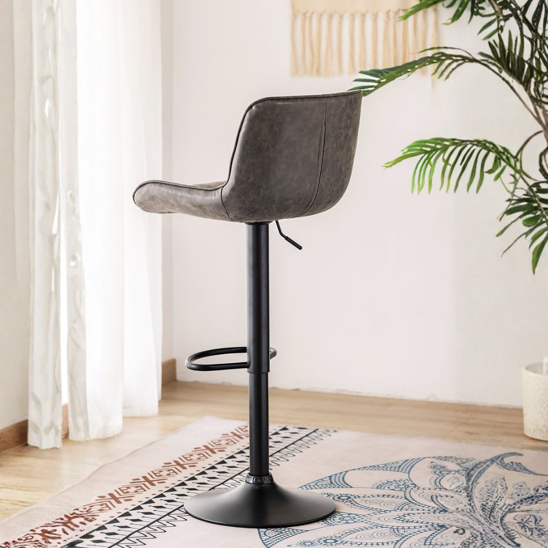 Ensemble 2 tabourets de bar ajustables Silvano gris PU pivot 360° cadre métal noir – Bonito Montréal