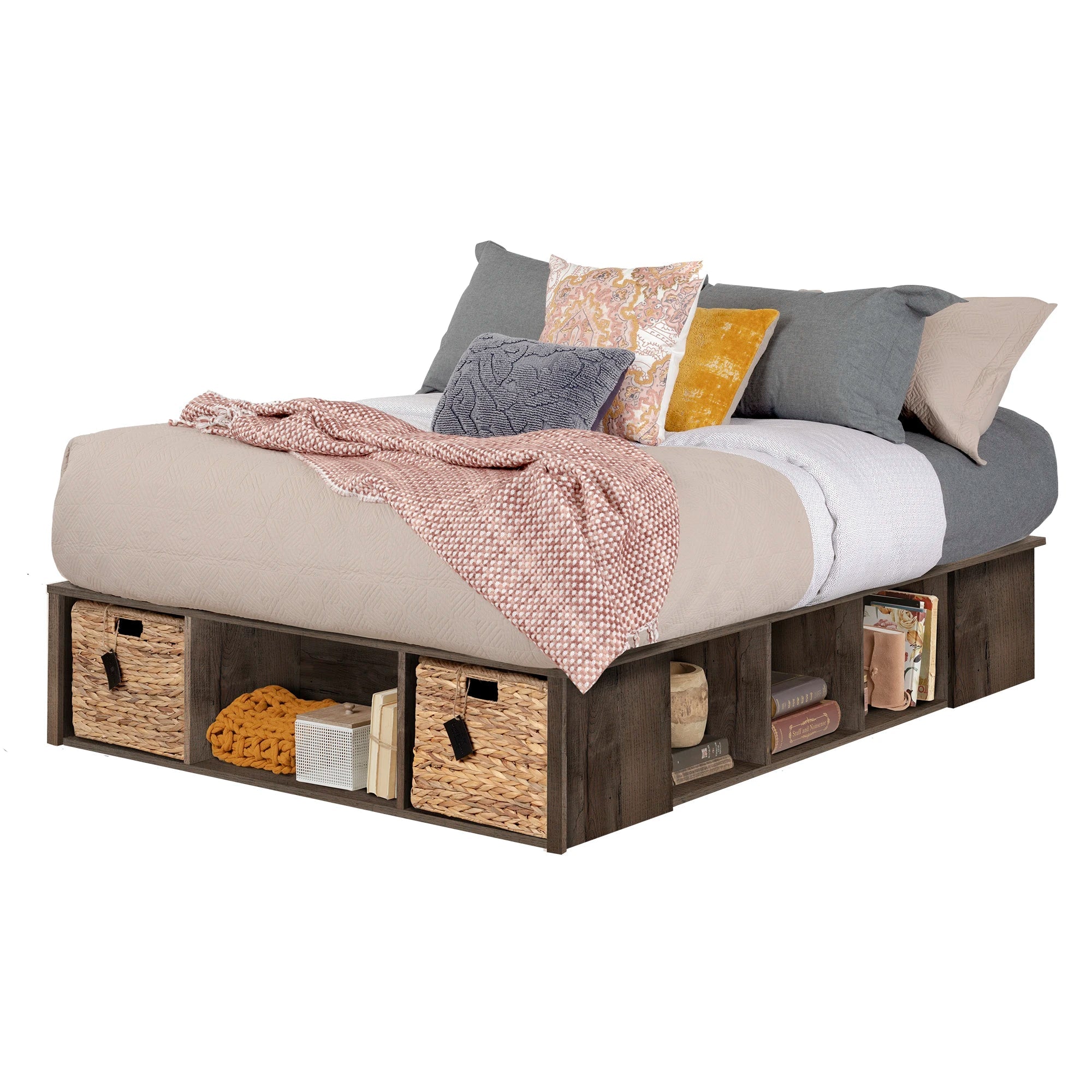 Storage Platform Bed with Wicker Baskets - Avilla