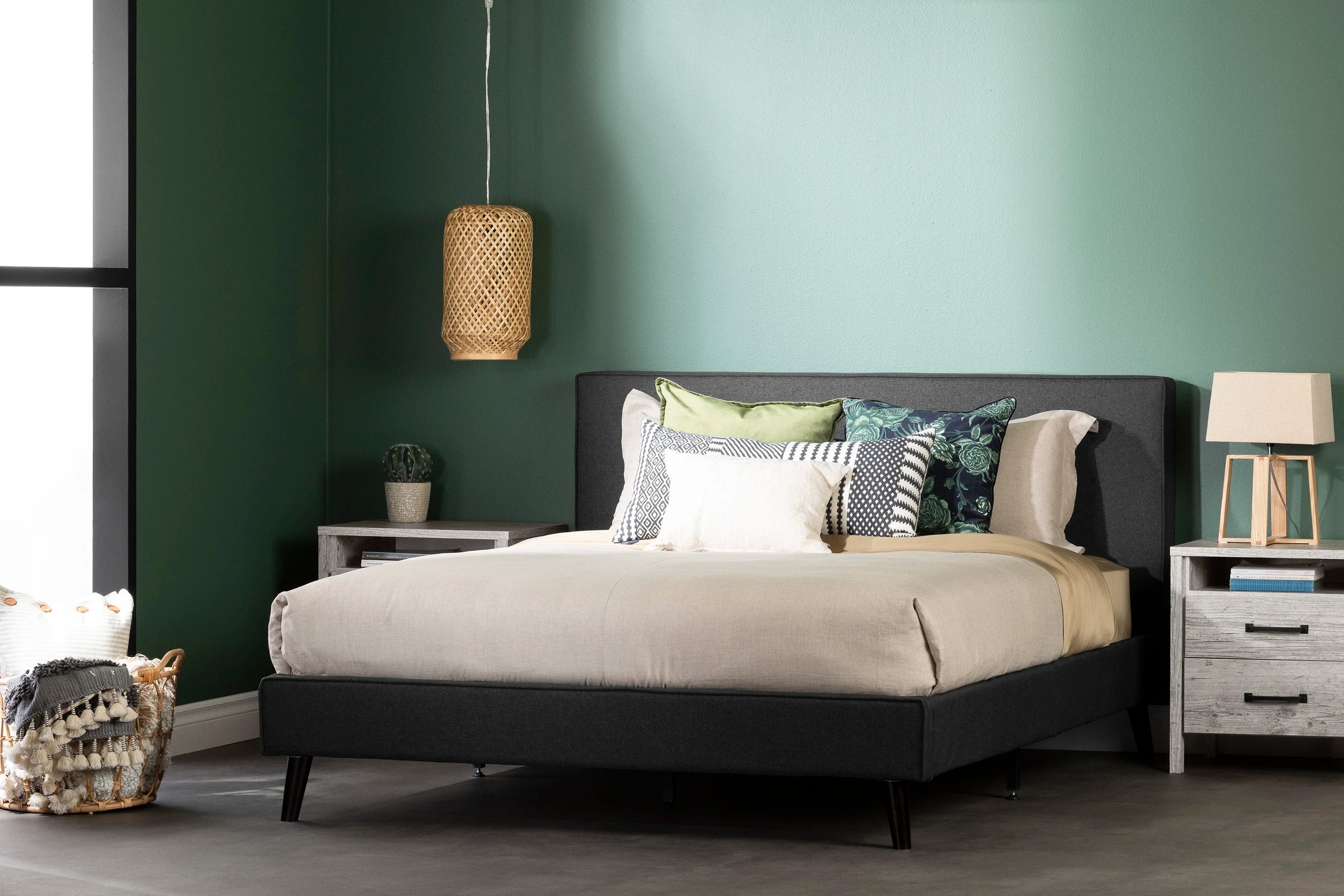 Modern Upholstered Platform Bed and Headboard - Gravity