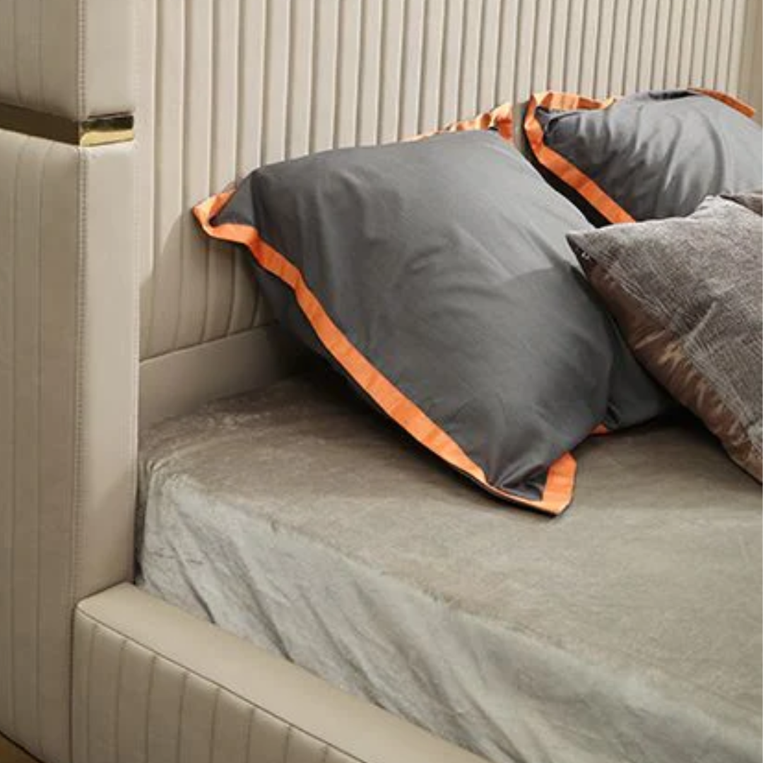 Lumerio – Queen Velvet Bed – Beige