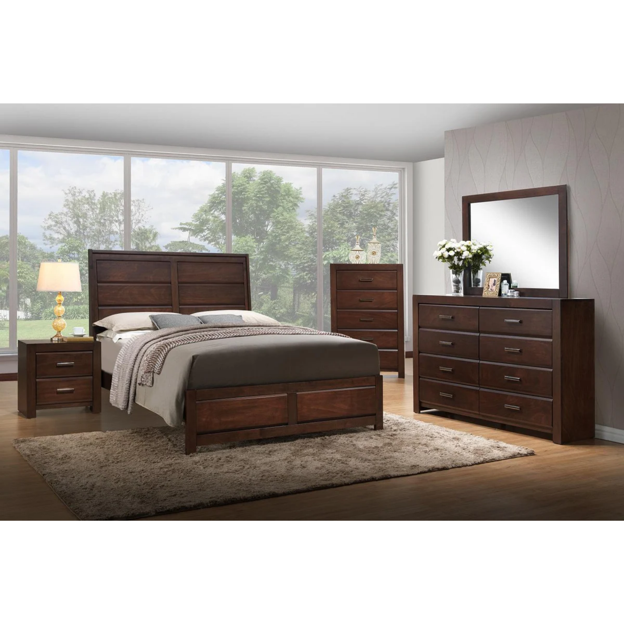 Queen Bedroom Set – Athen Walnut Wood