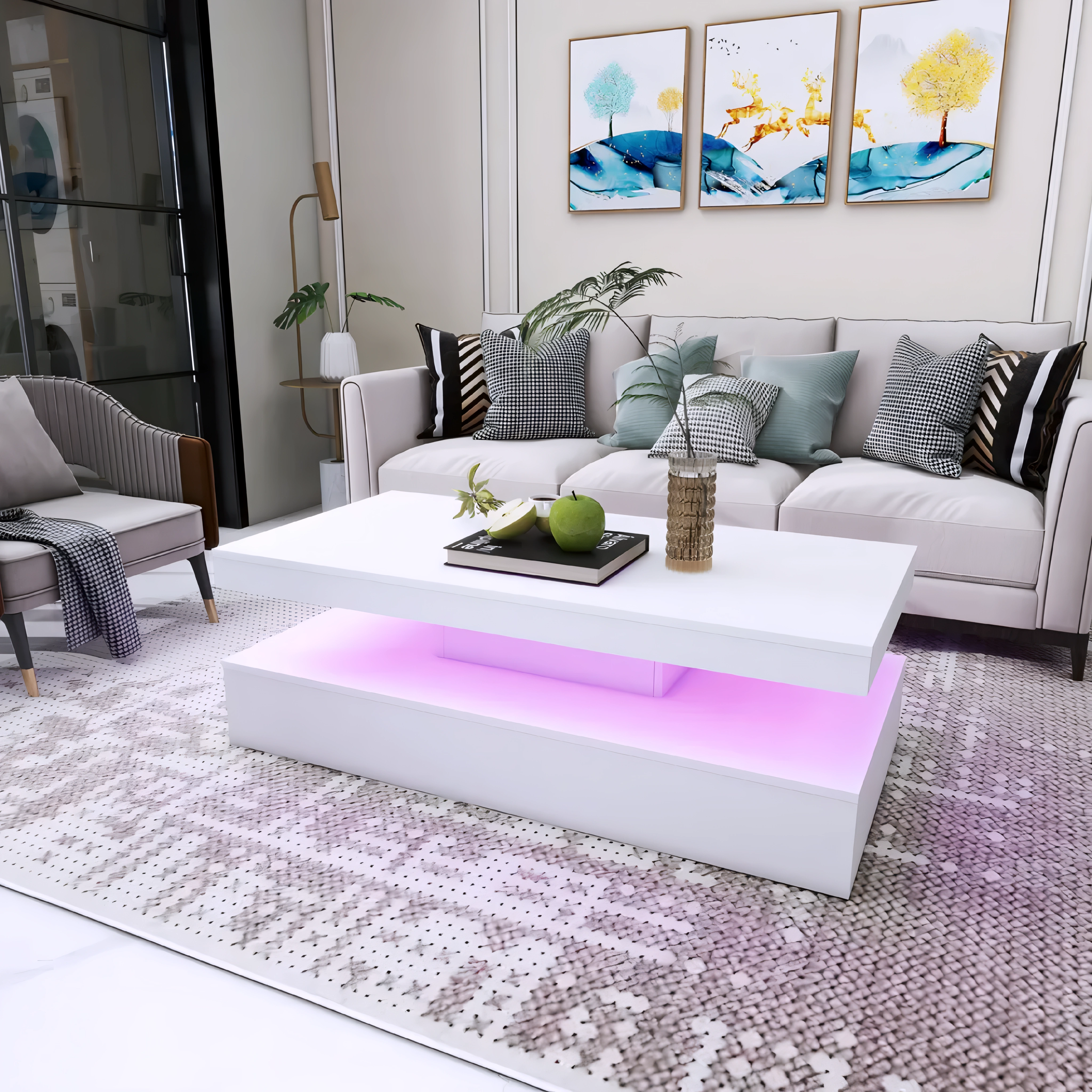 Auralis – Table basse laquée LED – Design à niveaux flottants