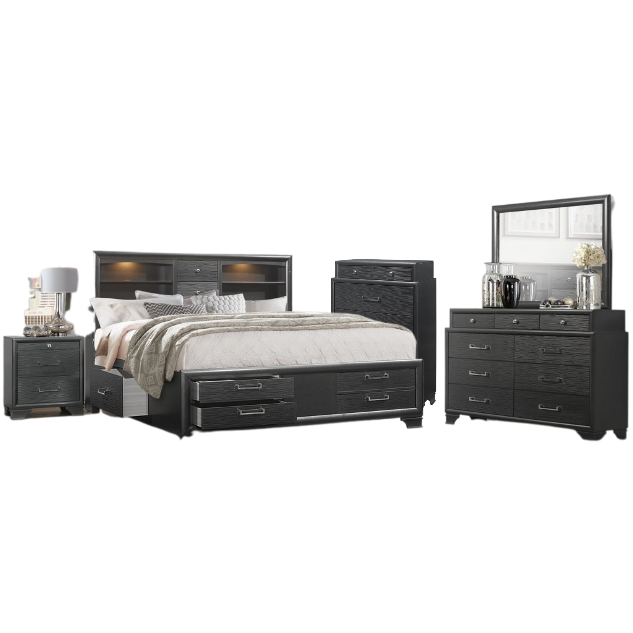 Queen Bedroom Set – Ava Grey Lacquer