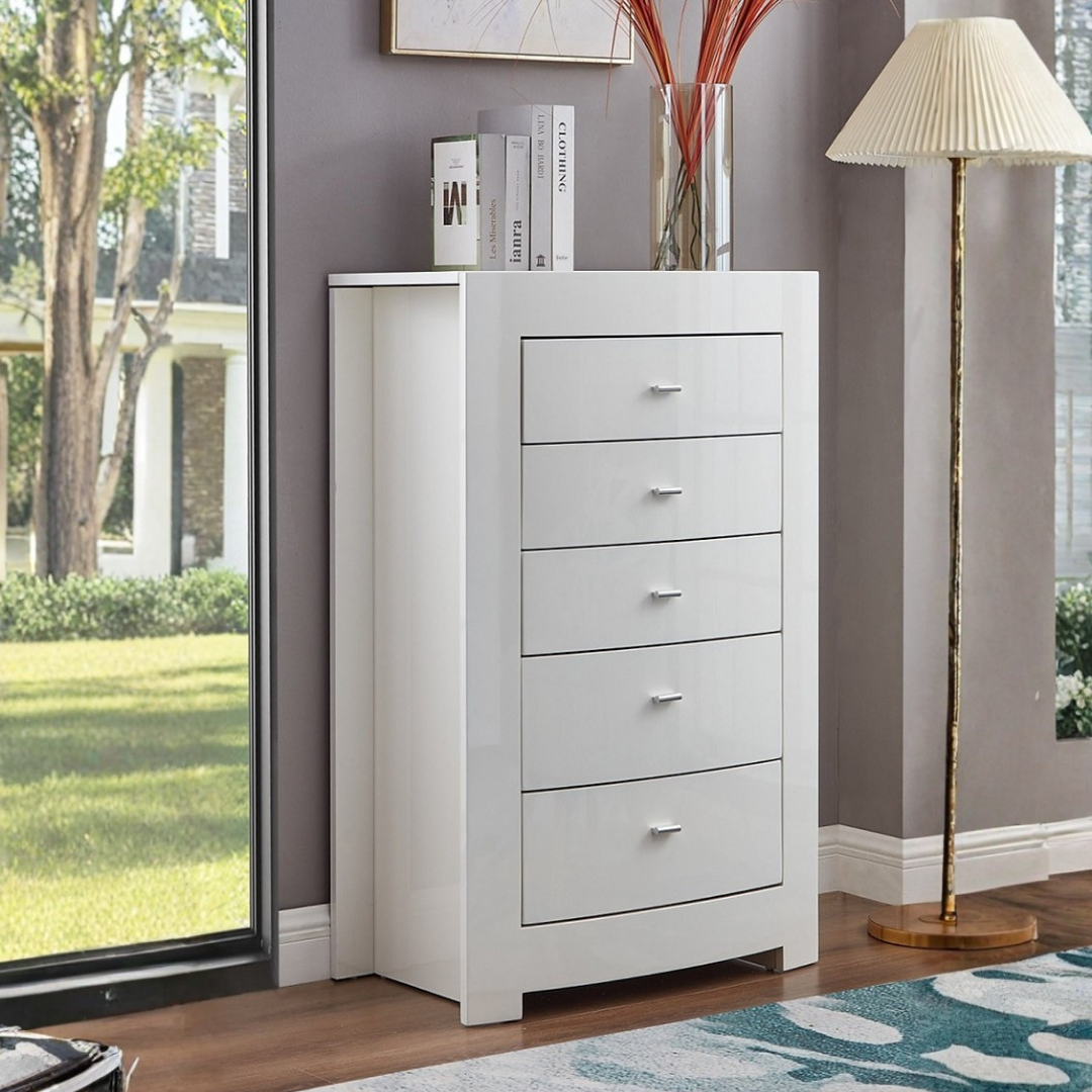 Metropole – Commode 5 tiroirs avec coiffeuse à bijoux – Blanc alpin