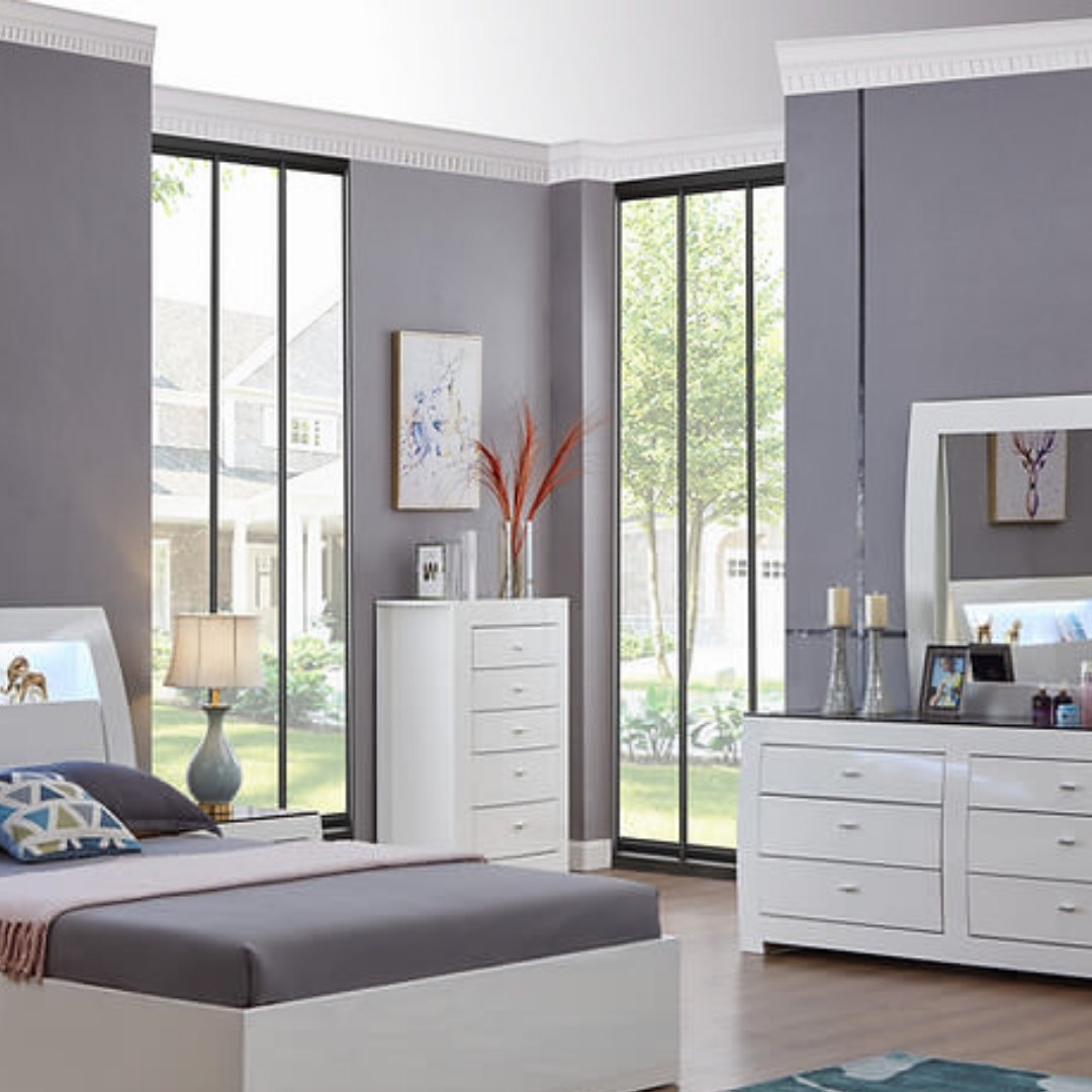 Metropole – Commode 5 tiroirs avec coiffeuse à bijoux – Blanc alpin