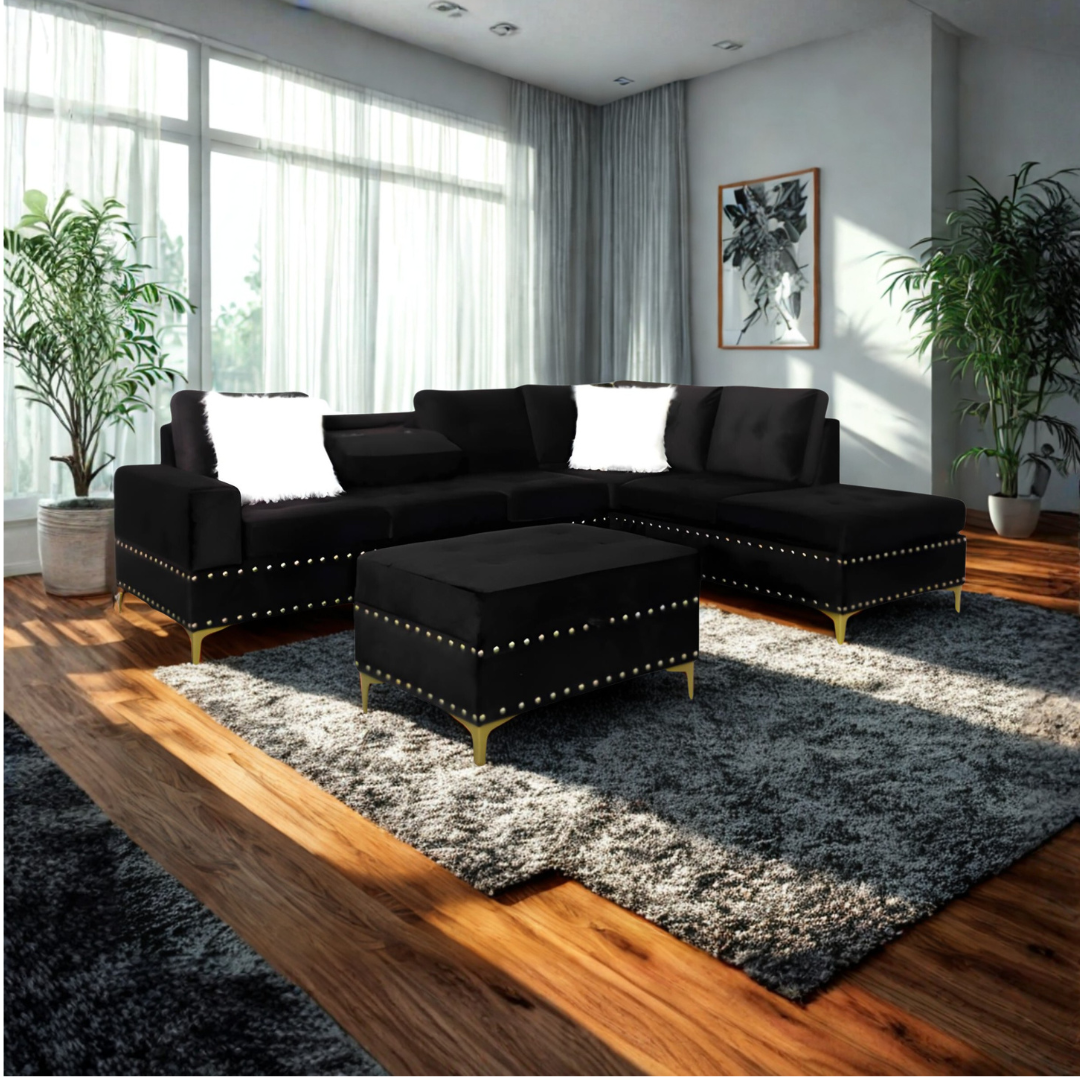 Brano – Reversible Sofa Sectional – Black Velvet