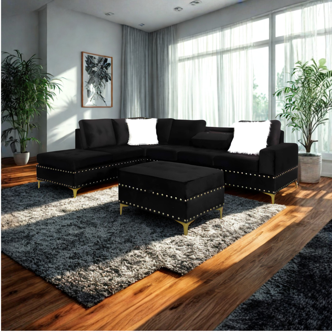 Brano – Canapé d'angle réversible – Velours noir