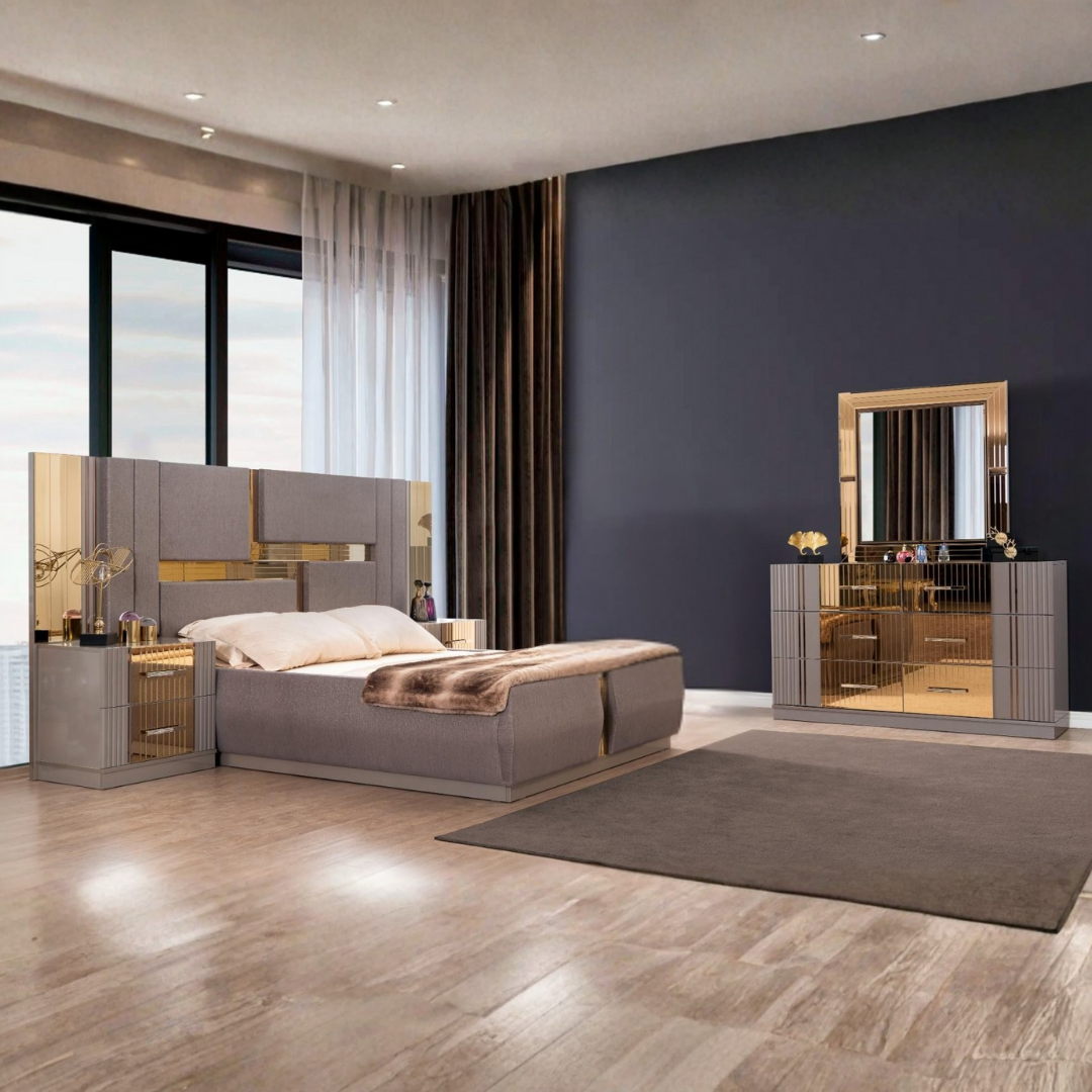 Bronzelo – Bedroom Set – King – Riversand/Bronze