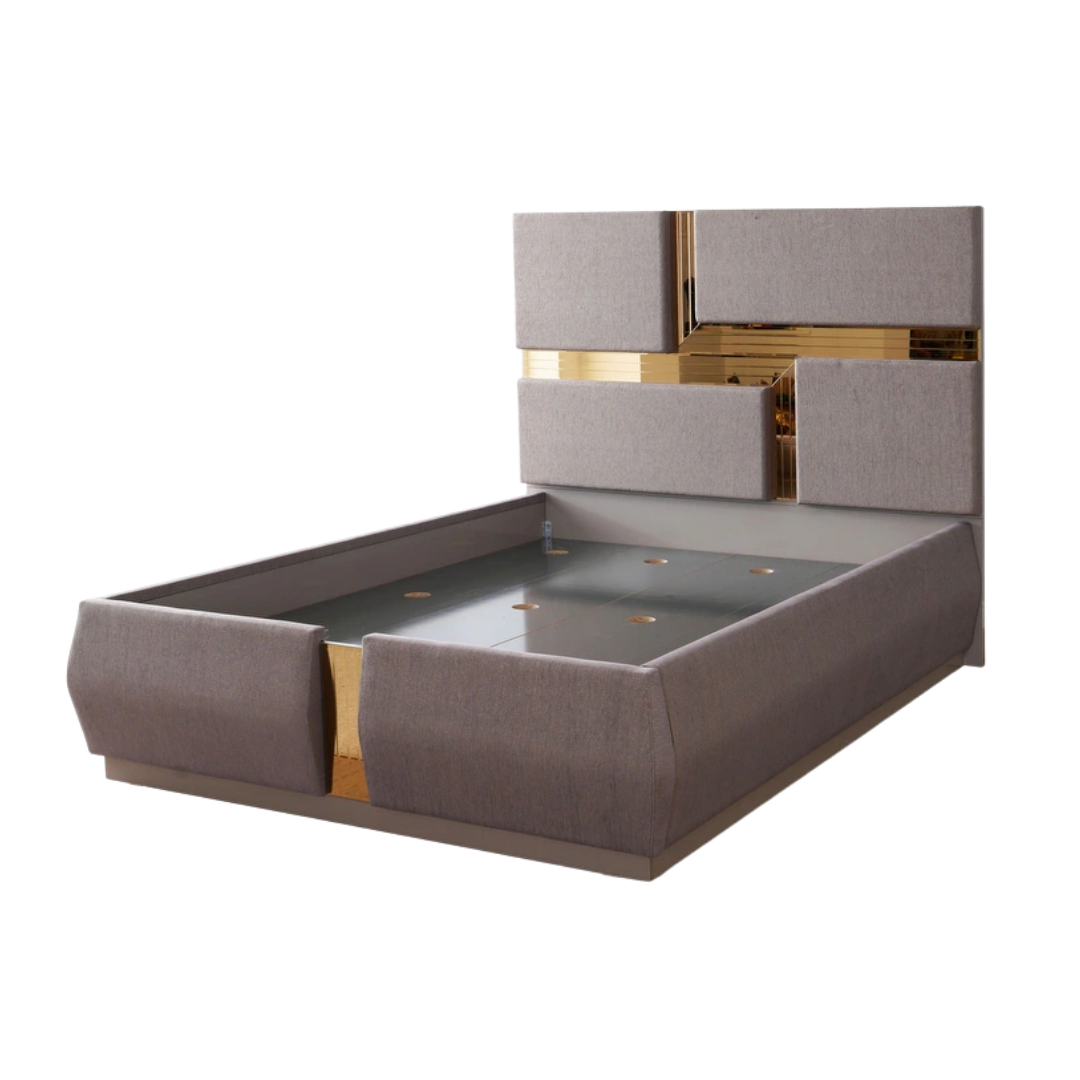 Bronzelo – Ensemble de chambre à coucher – Grand lit – Sable/Bronze