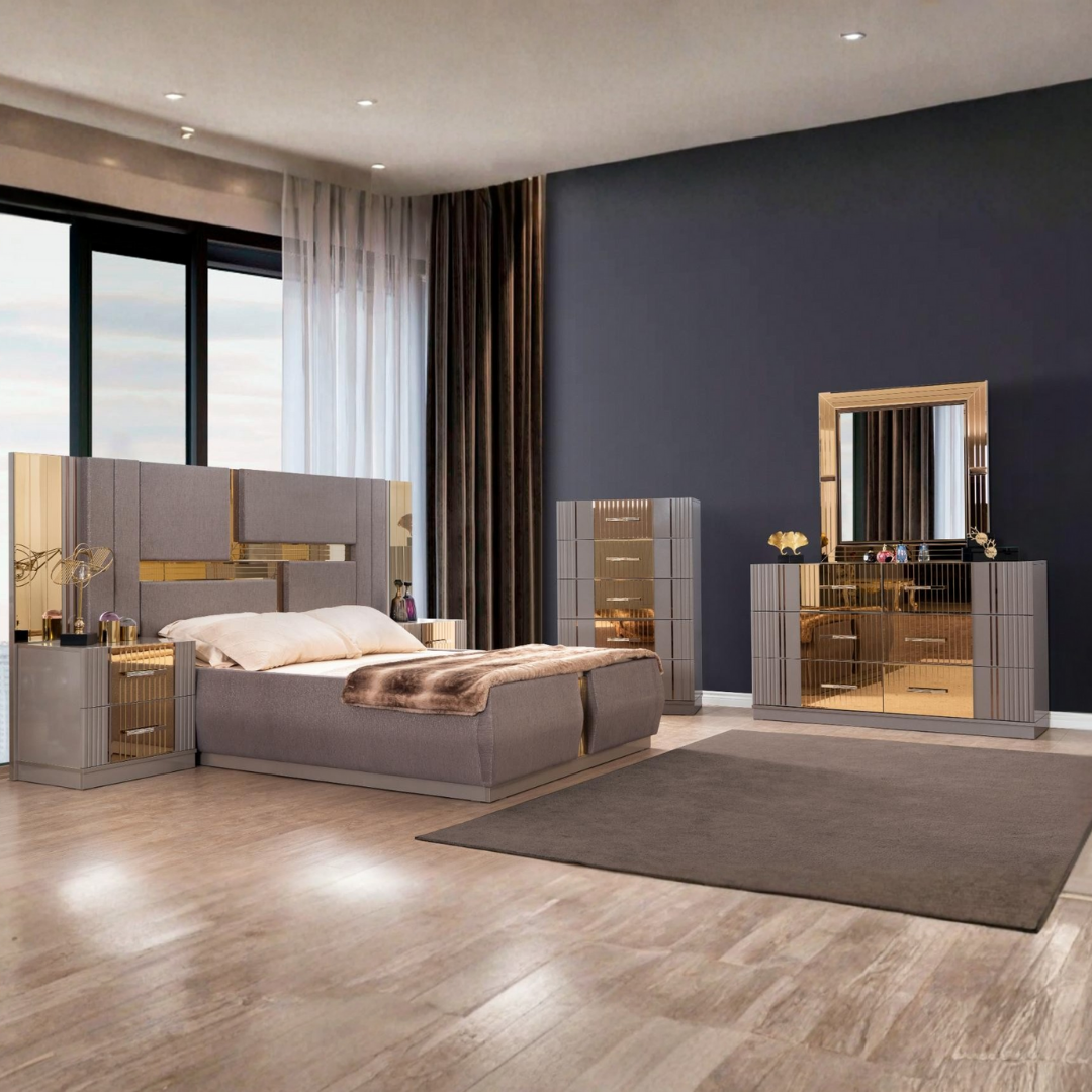 Bronzelo – Bedroom Set – Queen – Riversand/Bronze