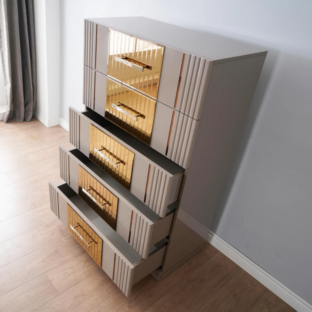 Bronzelo – Ensemble de chambre à coucher – Grand lit – Sable/Bronze